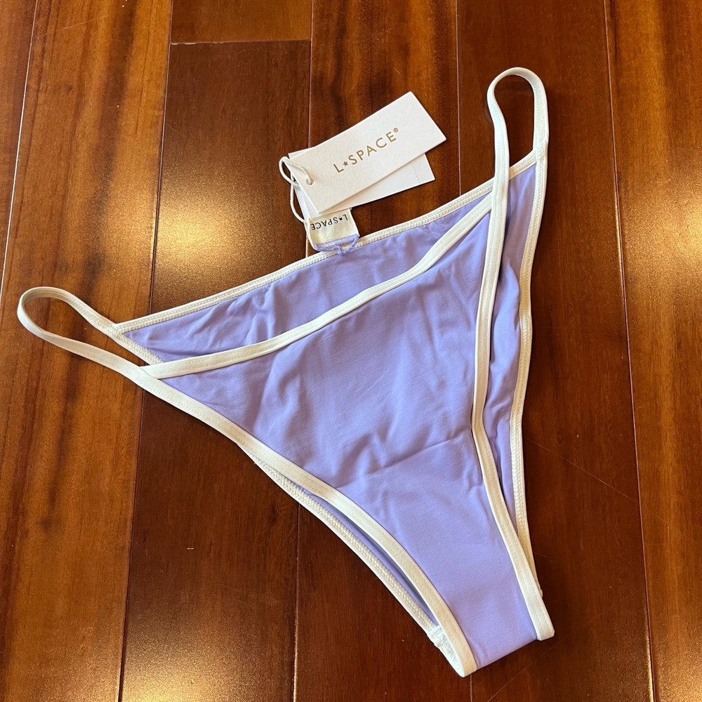 New NWT L*Space Lilac Purple Bikini Bottom Tommy Bitsy String Contrast Swim Sz L